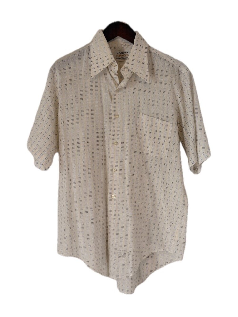 Men's Vintage 1970s Arrow Belmont Club White Blue Polka Dot Button-Down Shirt